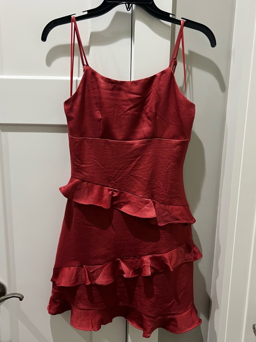 Altar’d State XS Satin Ruffle Mini Dress | Burgundy Wine Red